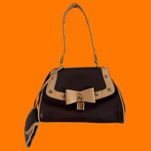 00's vintage brown faux leather bow tie studded preppy mcbling y2k purse